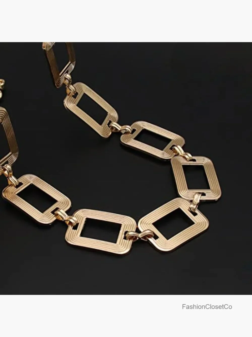 Vintage Alloy Square Link Chain Belt Metal Waist Belt Clasp Adjustable